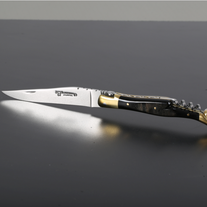 Briceag cu Tirbuson Laguiole en Aubrac Classic Pocket Knife with Corkscrew, Buffalo Horn, 12cm, Black
