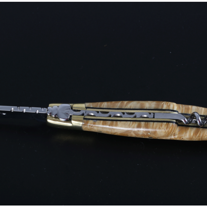 Briceag cu Tirbuson Laguiole en Aubrac Classic Pocket Knife with Corkscrew, Maple Wood, 12cm, Light Brown
