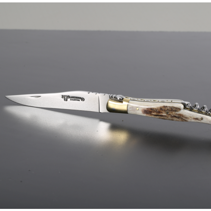 Briceag cu Tirbuson Laguiole en Aubrac Classic Pocket Knife with Corkscrew, Stag Horn, 12cm, White