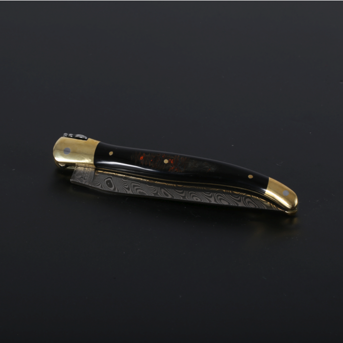 Briceag Laguiole en Aubrac Le Grand Prix Pocket Knife, Buffalo Horn, Damascus Steel, 12cm, Black