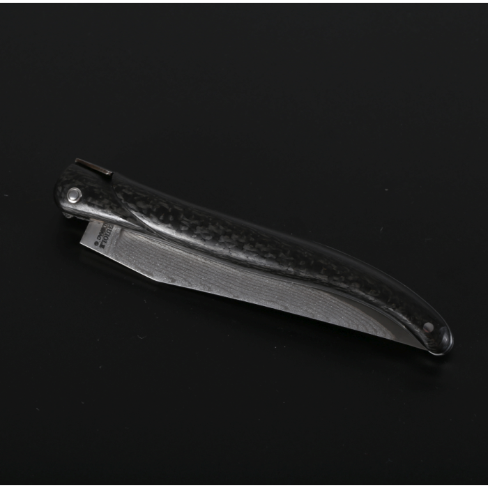 Briceag Laguiole en Aubrac Le Grand Prix Pocket Knife, Carbon Fiber, Damascus Steel, 12cm, Black