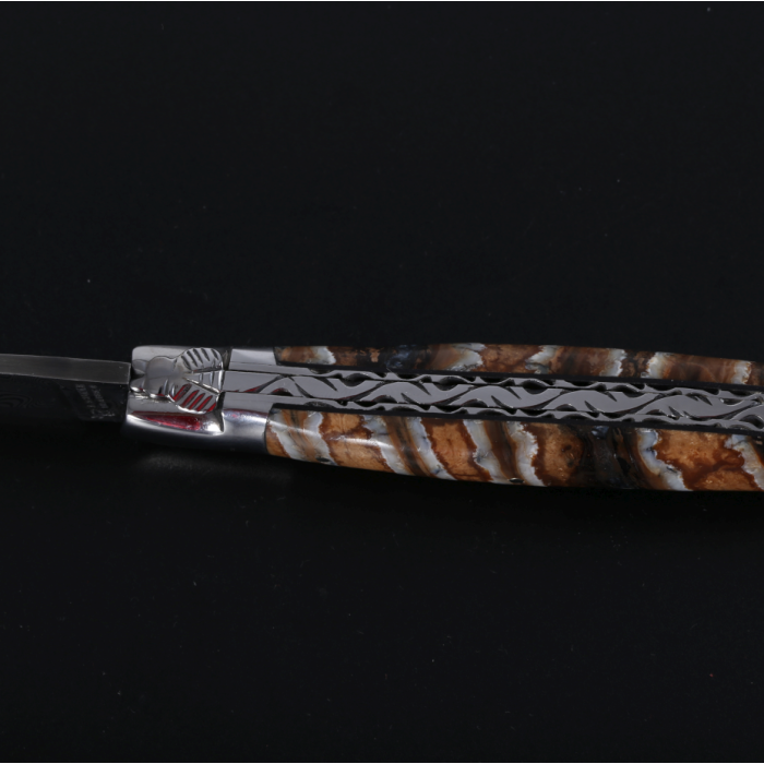 Briceag Laguiole en Aubrac Le Grand Prix Pocket Knife, Mammoth Molar, Damascus Steel, 12cm, Light Brown