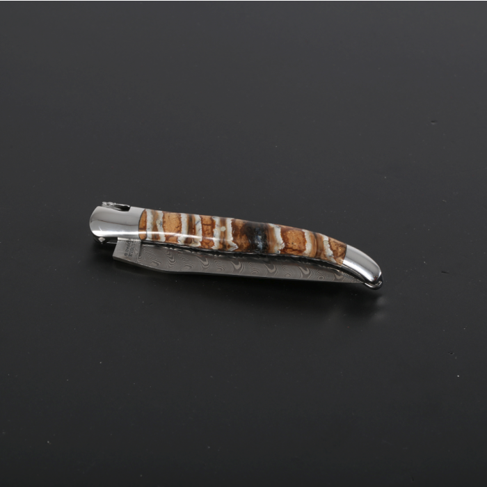 Briceag Laguiole en Aubrac Le Grand Prix Pocket Knife, Mammoth Molar, Damascus Steel, 12cm, Light Brown