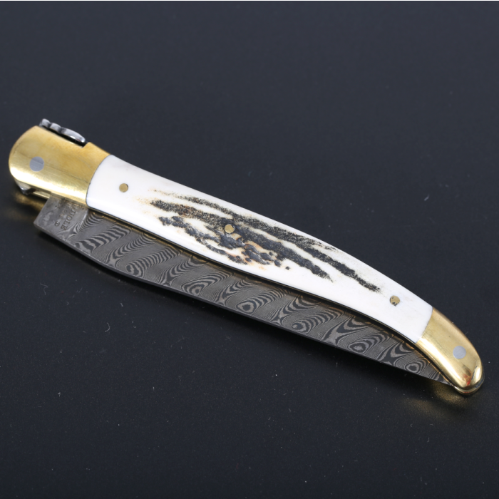 Briceag Laguiole en Aubrac Le Grand Prix Pocket Knife, Stag Horn, Damascus Steel, 12cm, White