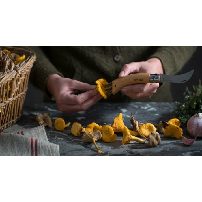 Briceag pentru Ciuperci Opinel Nr.08 Mushroom Knife + Teaca Piele + Cutie Cadou, Oak wood, Natural
