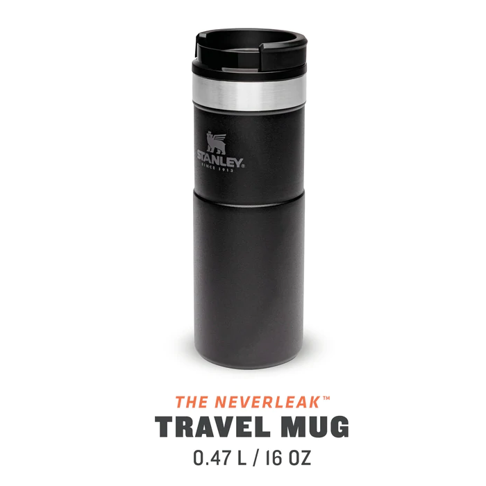 Cana Termoizolanta Stanley Neverleak Travel Mug Matte Black Pebble, 0.35 Litri