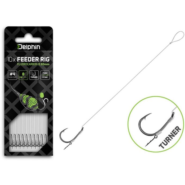 Carlige Legate Delphin Fluoro Sting Feeder Rig Turner, 8cm, 10buc/blister