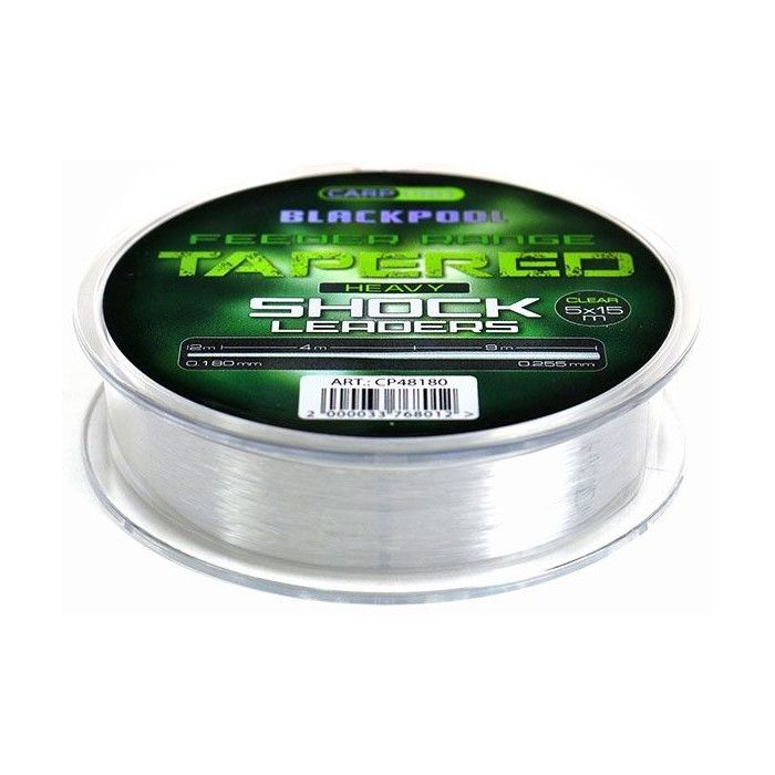 Fir Inaintas Conic Carp Pro Blackpool Tapered Heavy Shock Leaders, Clear, 5x15mrola