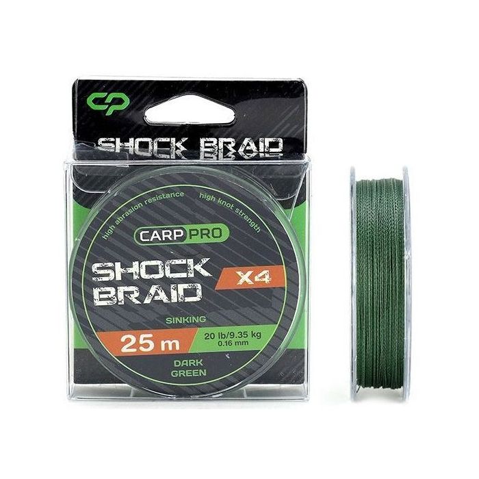 Fir Textil Carp Pro Sinking Shock Braid Dark Green, 20lbs/9.35kg, 50m