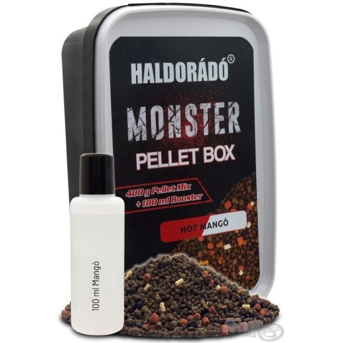 Pelete Haldorado Monster Pellet Box, 400g + 100ml Hot Mango