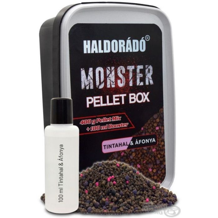 Pelete Haldorado Monster Pellet Box, 400g + 100ml Squid & Afine