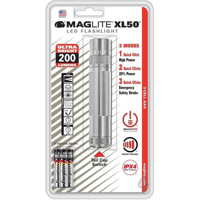 Lanterna Maglite XL50 3-Cell AAA Led Flashlights, Silver, Blister