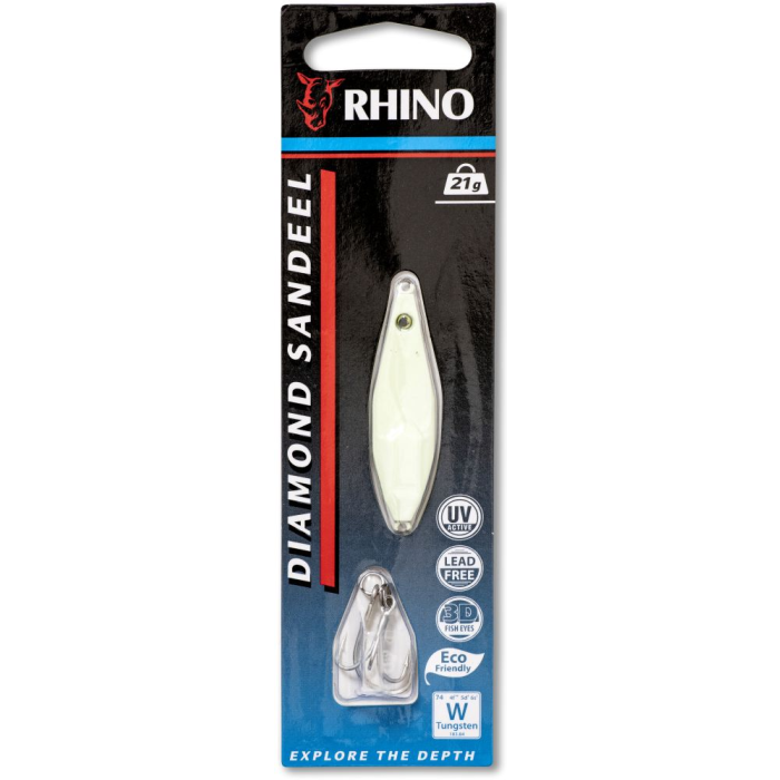 Pilker Rhino Diamond Sandeel, Glow In The Dark, 4.8cm, 21g