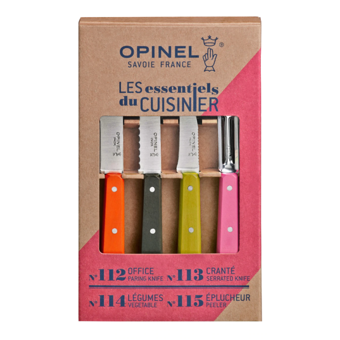 Set 4 Piese Opinel Les Essentials 50's Small Kitchen 4 Piece Knife Set, Multicolor BeechWood