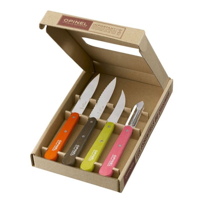 Set 4 Piese Opinel Les Essentials 50's Small Kitchen 4 Piece Knife Set, Multicolor BeechWood
