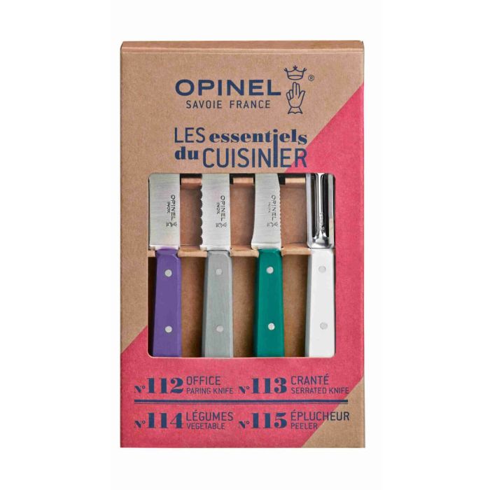 Set 4 Piese Opinel Les Essentials Art Deco Small Kitchen 4 Piece Knife Set, Multicolor BeechWood