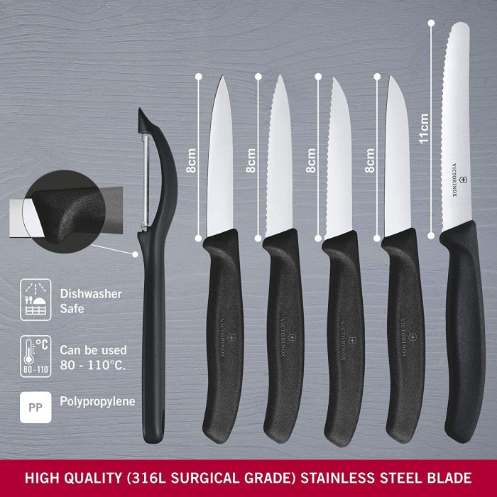 Set 5 Cutite Victorinox Swiss Classic Paring Knives Set + Decojitor, Negru